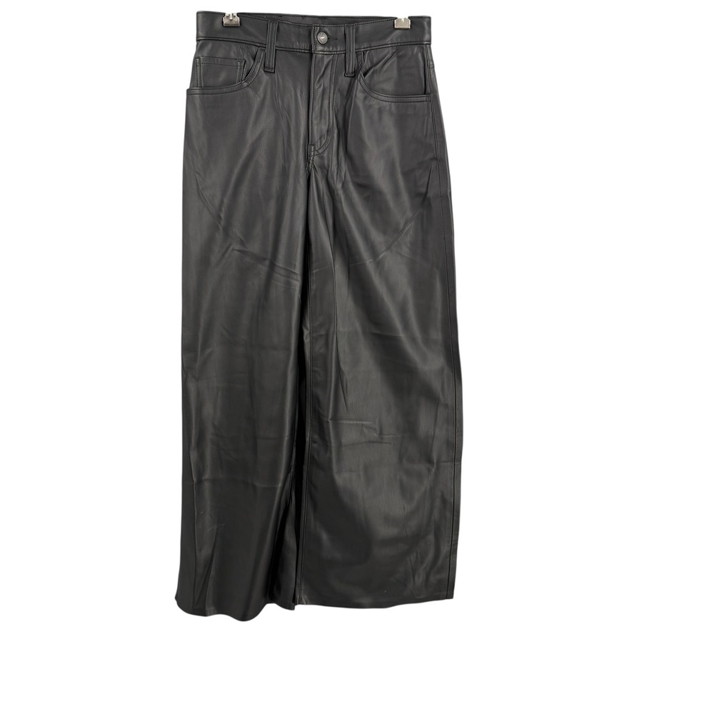 Levis XL Straight Faux Leather Wide Leg Pants Size 24 Black High‎ Rise Coated